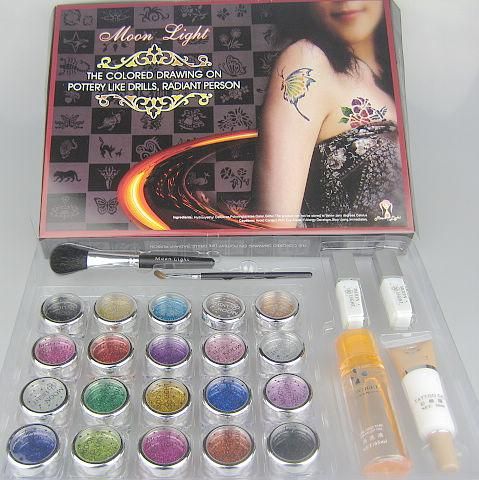 Kit de tatouage de luxe Pro Body Painting 20 Kit de fourniture de couleurs Kit de tatouage de paillettes Kit de peinture de diamants
