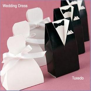 100Pcs Pink Bride Groom Tuxedo Dress Gown Wedding Favor Candy Boxes Gift DSUK