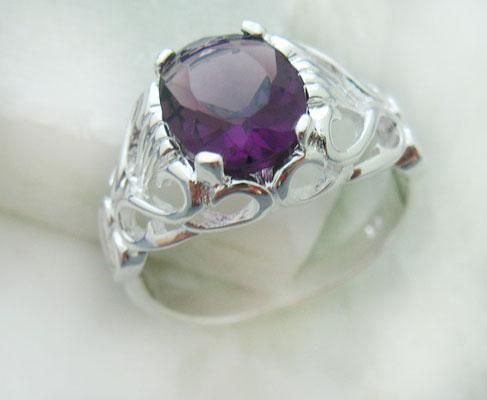 Luxury gemstone jewelry 925 Silver Amethyst Rings Round rings Size 8 Gems