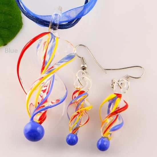 Twist Lampwork Wisiorek Dmuchanie Murano Szkło Wisiorek Naszyjniki i Kolczyki Zestawy Biżuterii Mus007 Biżuteria