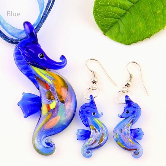 Seahorse Sliver Foil Murano LampworkペンダントベネチアンガラスペンダントネックレスとイヤリングMUS006手作りジュエリー