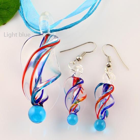 Büküm lampwork kolye şişmiş murano cam kolye kolye ve küpe mücevher setleri Mus007 el sanatları takı