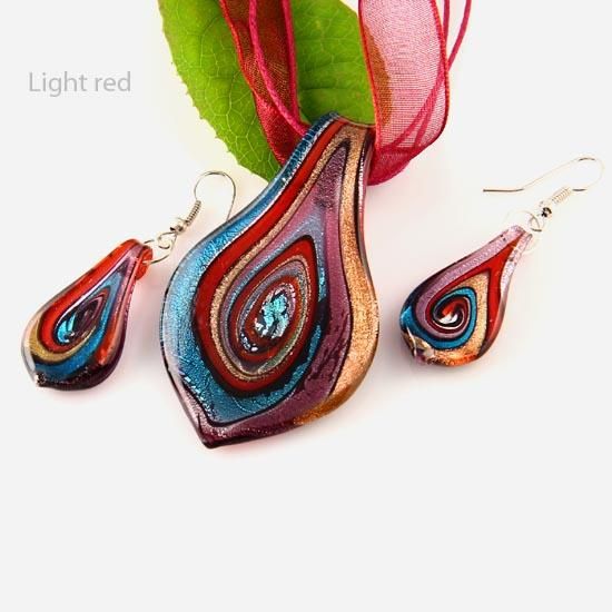 Liść Glitter Lampwork Wisiorki Dmuchane Wenecki Murano Szkło Wisiorki Naszyjniki i Kolczyki Biżuteria MUS011 Biżuteria