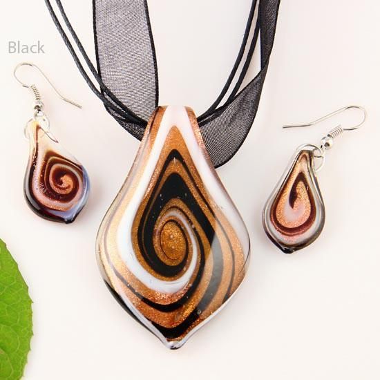 Scroll leaf glitter lampwork pendant venetian murano glass pendants necklaces and earrings jewellery Mus010-7 fashion jewelry necklaces