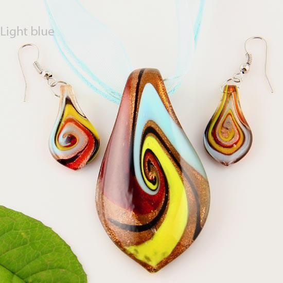 Scroll leaf glitter lampwork pendant venetian murano glass pendants necklaces and earrings jewellery Mus010-7 fashion jewelry necklaces