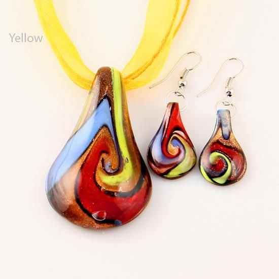 Blatt-Glitzer-Lampwork-Anhänger, geblasenes venezianisches Muranoglas, Anhänger, Halsketten und Ohrringe, Schmuck, Mus017, günstiger Modeschmuck