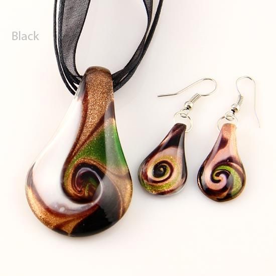 Leaf Brokat Lampwork Wisiorek Dmuchany Wenecki Murano Szkło Wisiorki Naszyjniki I Kolczyki Biżuteria Mus017 Tanie Biżuteria