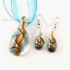 Teardrop glitter lampwork pendant blown venetian murano glass pendants necklaces and earrings sets Fashion jewelry in bulk Mus018
