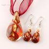 Teardrop glitter lampwork pendant blown venetian murano glass pendants necklaces and earrings sets Fashion jewelry in bulk Mus018