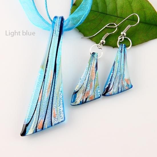 Murano glazen hangers zilveren folie lampwork hanger geblazen kettingen en oorbellen sets mode-sieraden in bulk Mus015