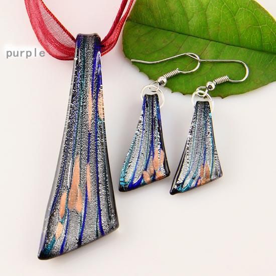 murano glass pendants silver foil lampwork pendant blown necklaces and earrings sets Fashion jewelry in bulk Mus015
