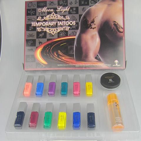 Body Painting Art Tattoo Deluxe Kit Glitter Tattoo Kit Tattoo Kondenserande Vätska Lim 12 Färger TCLG12