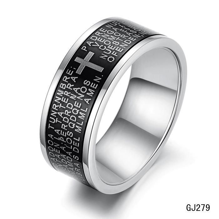 Fashion 316L Stainless Steel Cross Rings And Engrave Letter Men'S Cool