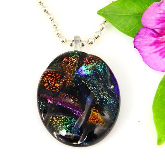 Fancy dichroic foil murano glass oval art fused pendants for necklaces jewelry jewellery handmade cheap China fashion jewellery Mup034