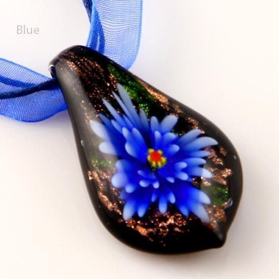 Yaprak çiçek içinde İtalyan venedik glitter lampwork şişmiş murano cam kolye kolyeler için yüksek moda takı Mup025