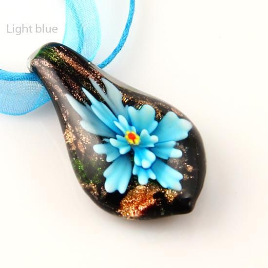 leaf flower inside Italian venetian glitter lampwork blown murano glass pendants for necklaces high fashion jewelry Mup025