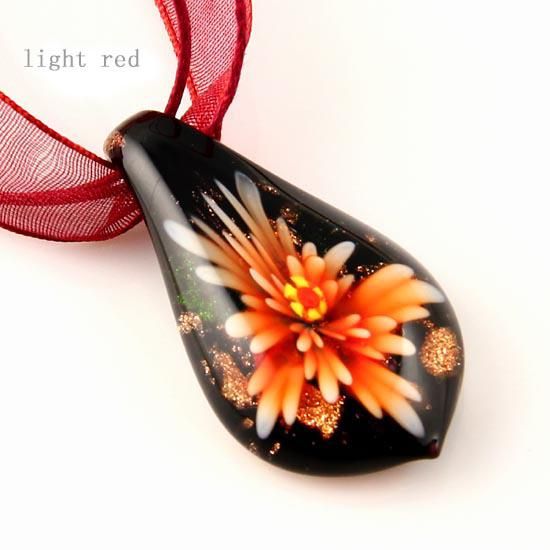 blad blomma inuti italienska venetianska glitter lampa uppblåst murano glas hängsmycken för halsband högmodig smycken mup025