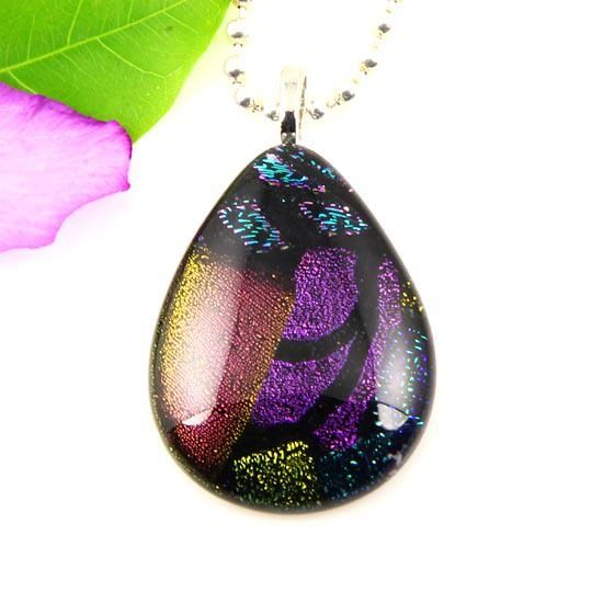 Big water drop teardrop handmade art dichroic foil murano glass pendants for necklaces cheap china fashion jewelry Mup048