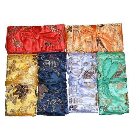 Fine Broderi Flower Silk Smycken Rollväska Fällbara Bärbara Stora Kvinnor Kosmetisk Förvaring Bag Drawstrug Makeup Travel Bag 10st / 