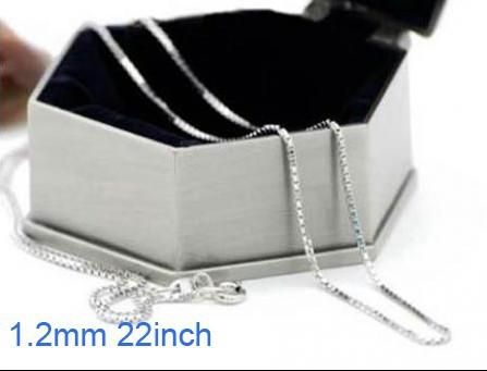 Jóias ELEGANT quente! 925 Prata 1.2mm colar de corrente de caixa de 16 polegadas ~ 24 polegadas, pode ser misturado estilos