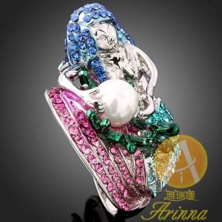 

Blue Swarovski Crystal Mermaid White Gold Ring, Silver