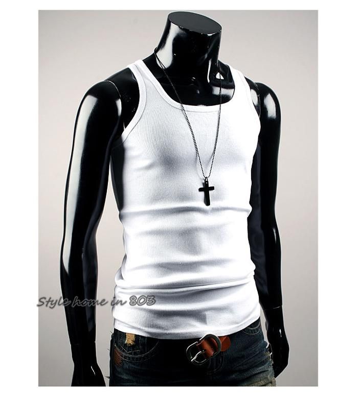Mens Tshirt Men Slim Fit Sexy Stylish Tank Tops ColorWhite Trendy T