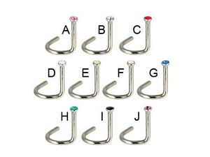 Screws Nose Studs Nose Ring Gem Mixed Color Body piercing Jewelry L stainless steel