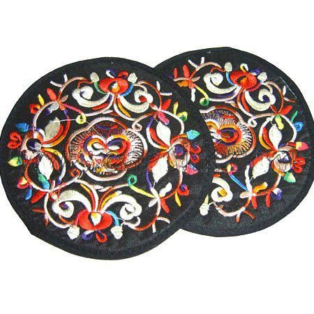 Unique Round Embroidered Cotton Cloth 2 Coaster Set Chinese style Coffee Table Cup Mat Decorative Protective Pad 