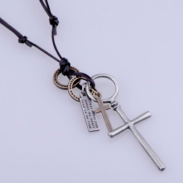 Other Online Sale NEW ARRIVAL Mens Copper Fashion Simple Cross Pendant Leather Necklace Jewelry 