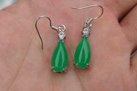 Free Shipping - Beautiful alloy natural green jade earrings,...