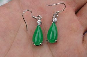 Free Shipping - Beautiful alloy natural green jade earrings, hand-made - drop shape - charm earrings (1 pair price)