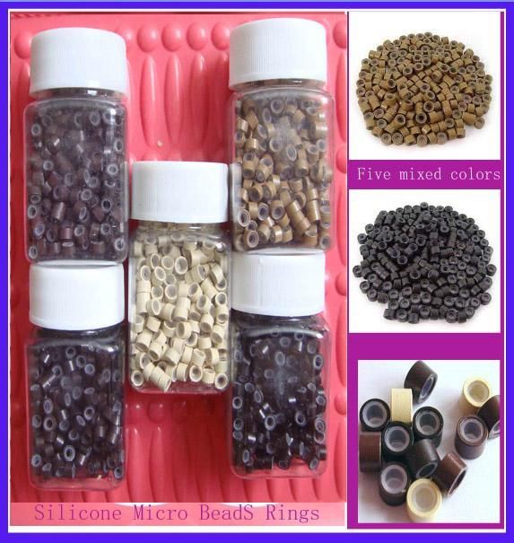 Silicone Micro Beads Link Feather Hair Extensions Beads 5 Mix Color