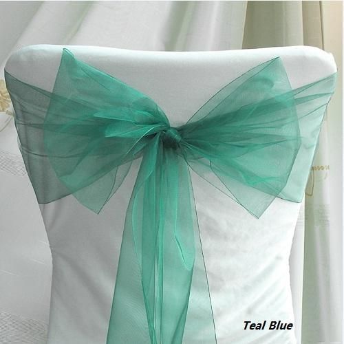 Quanlity Guarantee!Low Price! Teal Blue Wedding Party Banquet Chair Organza Sash From