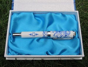 Vintage keramik lyxig fin gel penna högkvalitativa kinesiska pennor blå och vit porslin affärsgåva gel bläck penna med inbunden låda