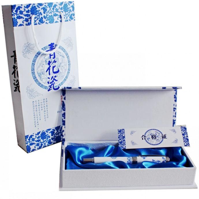 Dragão do vintage Natural Caneta De Cerâmica Caneta de Luxo de Alta final Chinês Azul e Branco Porcelana Presente de Negócios Caneta de Tinta Caixa De Capa Dura