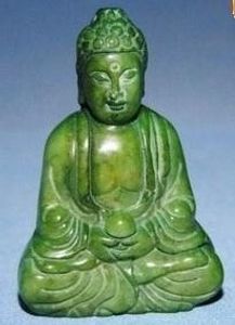 China retro carved statues decorations Green Jade Buddha waist pendant necklace