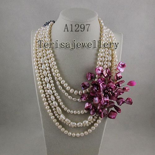 Collana all'ingrosso della collana di vendita calda della perla della collana dell'acqua dolce della perla dei gioielli della donna rosa all'ingrosso di A1297 #