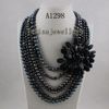 Gros A1298 # femme bijoux noir lave eau douce perle collier vente chaude collier de fleurs