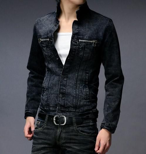 Men Jacket Mens Cotton Denim Slim Sportsman Fashion Jacket Black ...