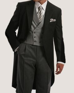 Morning Style Black Tailcoat Groom Tuxedos Eiegant Men Wedding Wear High Quality Men Formal Prom Party Suit(Jacket+Pants+Tie+Vest) NO:963