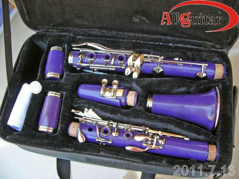専門の木管楽22のケースが付いている明るい紫色のクラリネット17キー