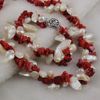 Woman's Necklace bracelet hot sale 2rows unique red coral white Fresh Water Pearl jewelry set A1427