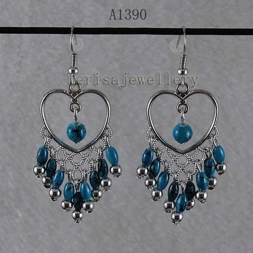 Pendiente turquesa azul forma de corazón 925 gancho de plata esterlina joyería de moda pendiente de la mujer A1390