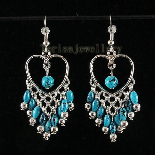 boucle d'oreille turquoise bleu coeur shaper boucle d'oreille en argent sterling 925 bijoux de mode pour femme A1390