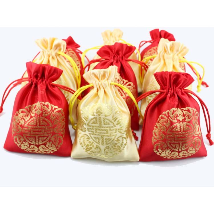 2019 Cheap Small Silk Fabric Drawstring Bags Chinese Lucky Jewelry