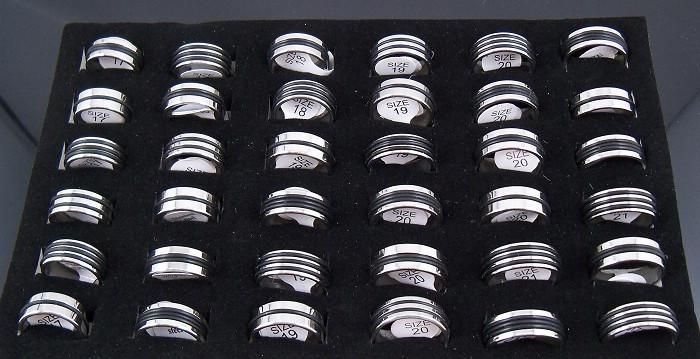 Anillo de goma del tono de plata de los hombres de 7.5mm Anillos de acero inoxidable Joyería de la manera porciones mezcladas