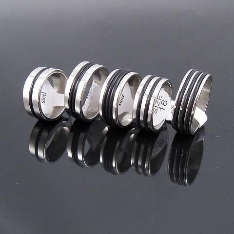 7.5mm Męski Srebrny Tone Rubber Pierścień Ze Stali Nierdzewnej Pierścienie Moda Biżuteria 50 sztuk Mieszane