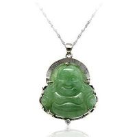 Wholesale archaize alloy insert green jade amulet maitreya necklace pendant