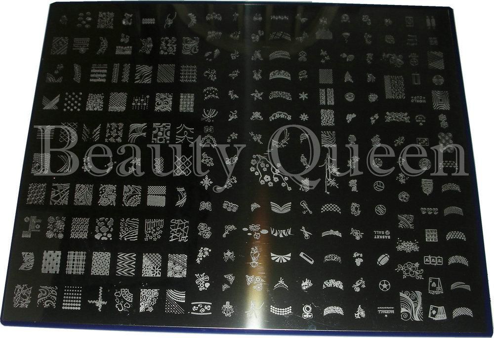 221Designs * Piatto grande #B Nail art Kond Stamp Stamping BIG Image Plate FRENCH Stencil Template NUOVO
