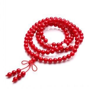 Perle di preghiera buddista tibetane, perle di corallo rosso naturale da 6 mm, 108 perline.